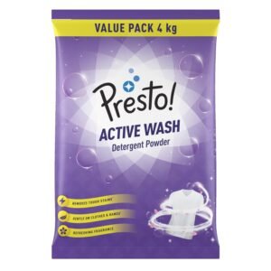 Presto! Total Wash Detergent Powder | 4 Kg | Machine And Hand Wash | Removes Tough Stains | Safe And Gentle On Fabrics & Hands | Bleach-Free